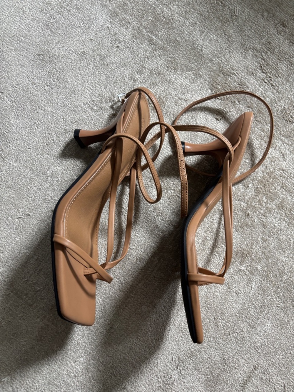 Women's Tan Strappy Square-Toe Heeled Sandals